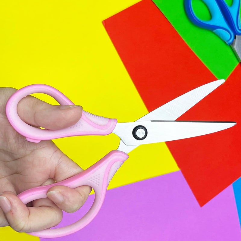 SLEMOON 7" Real Left handed Student Scissors, Premium Stainless Steel Blades Shears for Age 8~12,Ergonomic Semi-Soft ABS Rubber Grip, Suitable for School, Office and Family Daily Use,Pink - Image 3